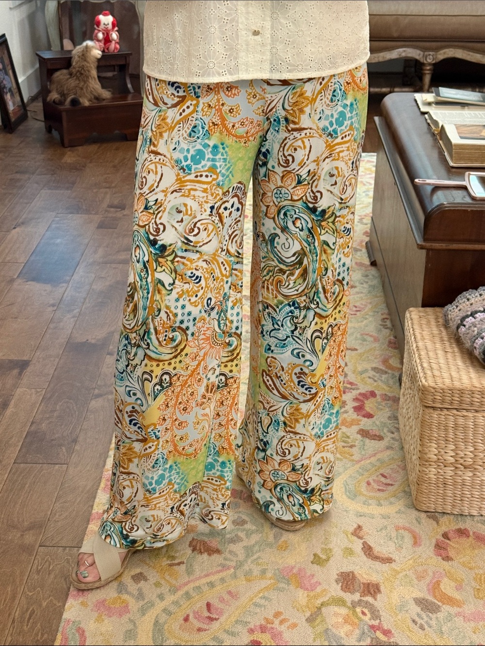 Chico's swirly Paisley and floral palazzo Pants